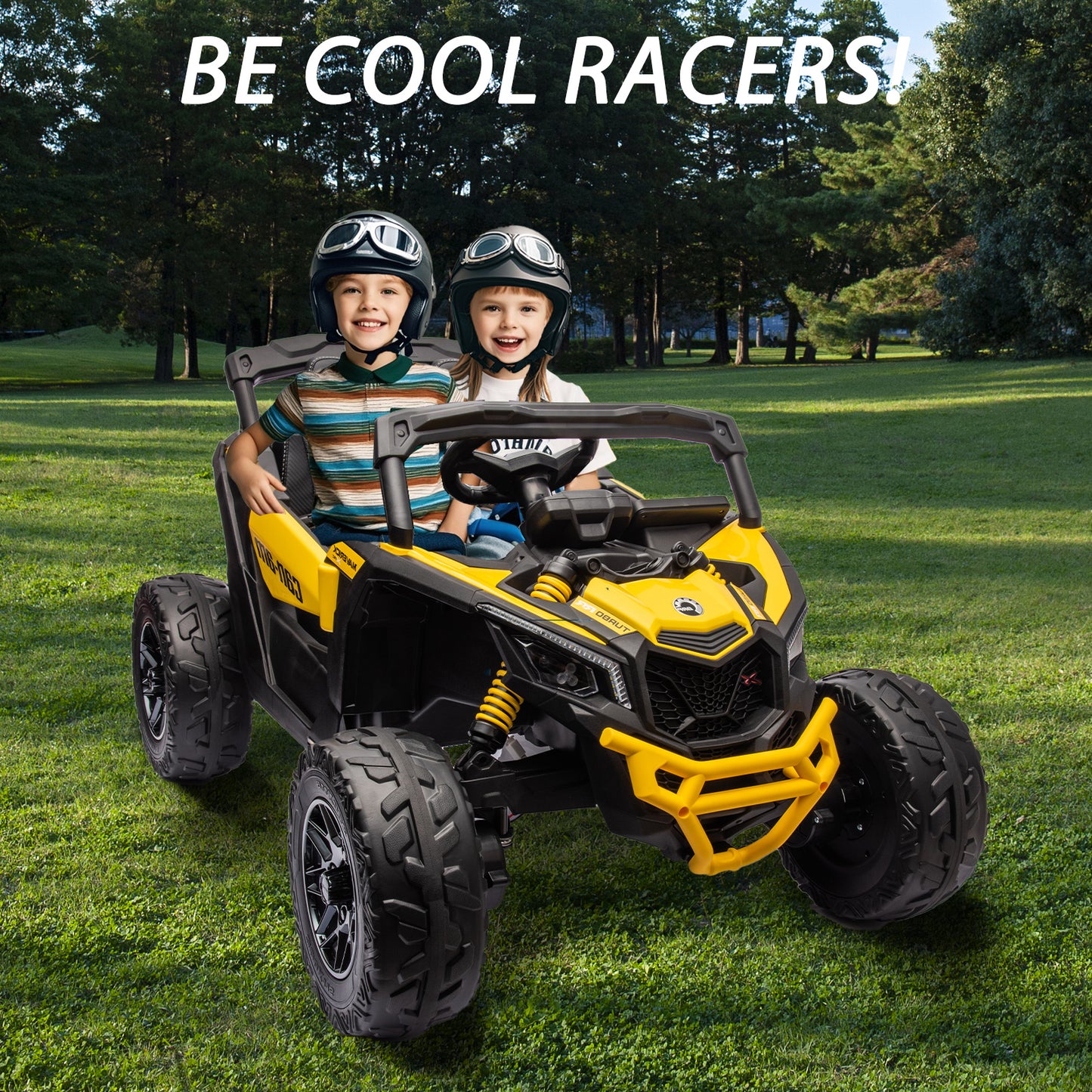 24V 4x4 Ride on Car Truck, IRIMMY 4WD/2WD Switchable Kids UTV, 200W*4 Power Motors, EVA Tires, Bluetooth Music, LED Lights, 4 Shock Absorbers, Licensed Can-Am Electric Car for Kids Boys Girls, Yellow