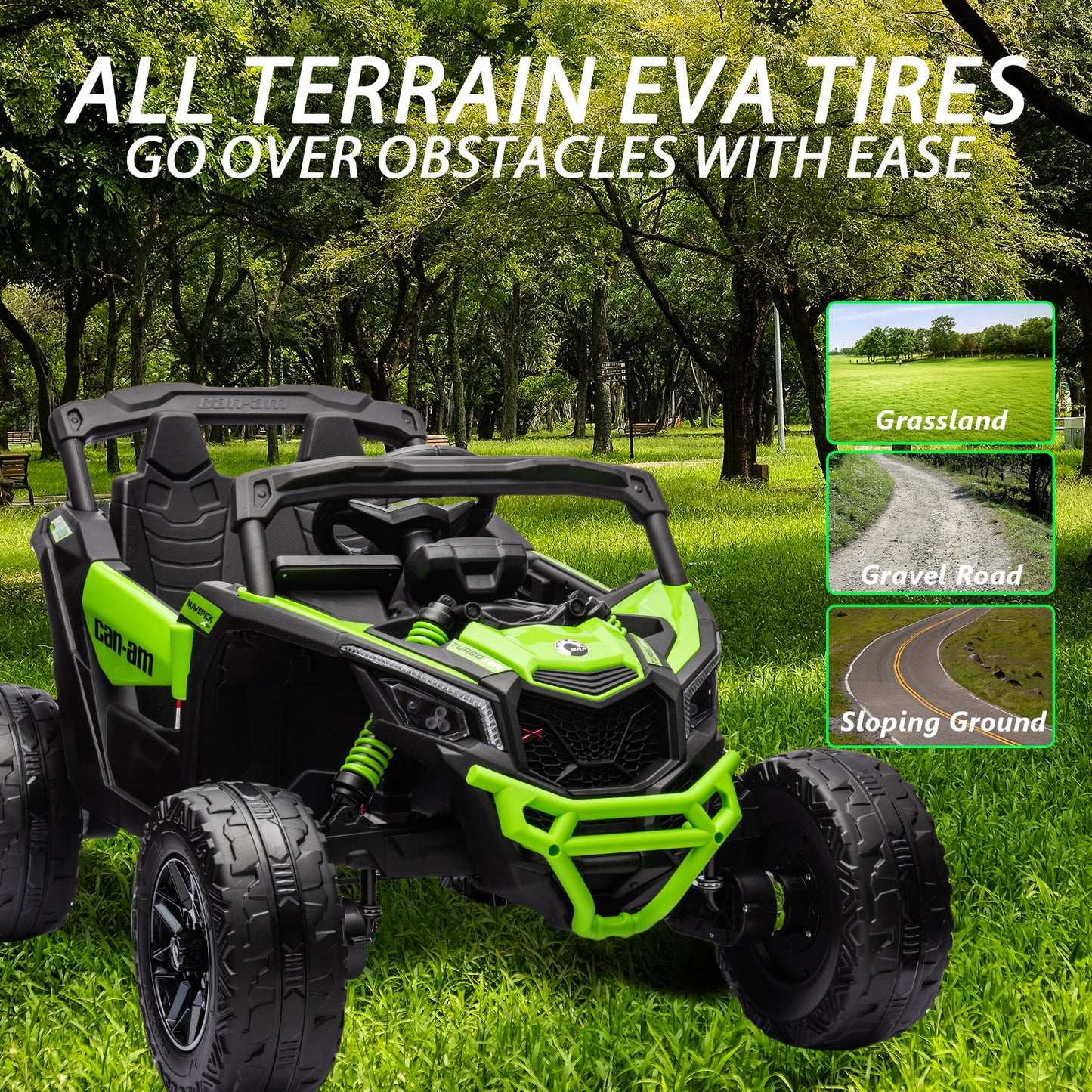 24V 4x4 Ride on Car Truck, IRIMMY 4WD/2WD Switchable Kids UTV, 200W*4 Power Motors, EVA Tires, Bluetooth Music, LED Lights, 4 Shock Absorbers, Licensed Can-Am Electric Car for Kids Boys Girls, Green