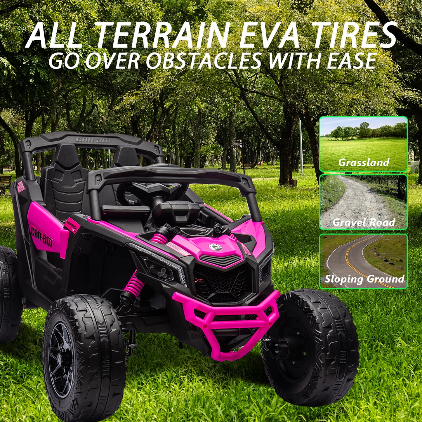 24V 4x4 Ride on Car Truck, IRIMMY 4WD/2WD Switchable Kids UTV, 200W*4 Power Motors, EVA Tires, Bluetooth Music, LED Lights, 4 Shock Absorbers, Licensed Can-Am Electric Car for Kids Boys Girls, Pink