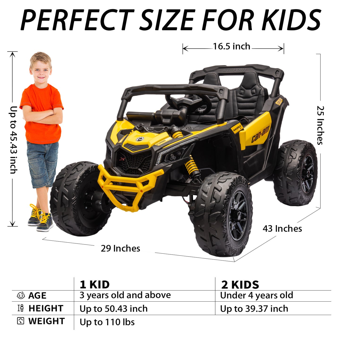 24V 4x4 Ride on Car Truck, IRIMMY 4WD/2WD Switchable Kids UTV, 200W*4 Power Motors, EVA Tires, Bluetooth Music, LED Lights, 4 Shock Absorbers, Licensed Can-Am Electric Car for Kids Boys Girls, Yellow