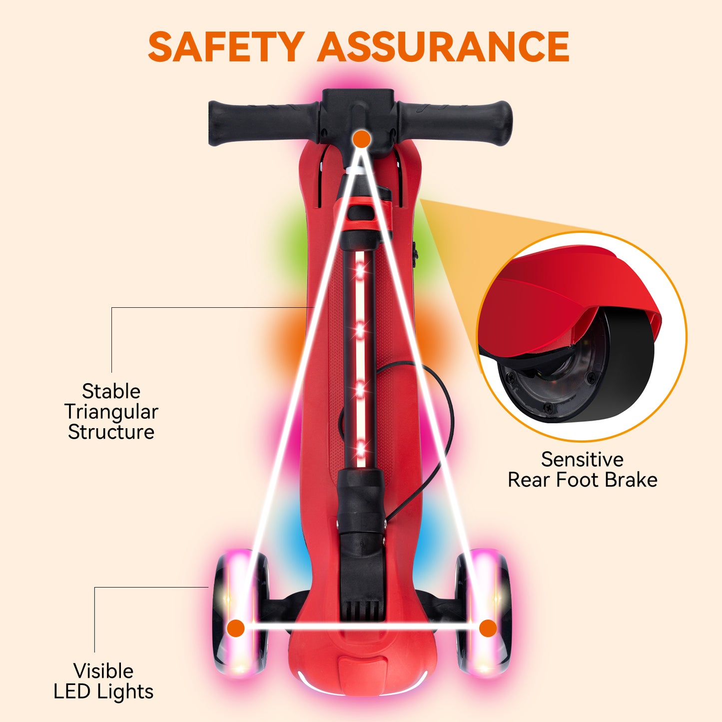 3 Wheels Electric Scooter for Kids w/LCD Screen, Bluetooth Music, Light-Up Stem Deck & Wheels, 3 Heights Adjustable, 5MPH Safe Speed, Foldable Kids Electric Scooter for Boys Girls Ages 3-12, Red